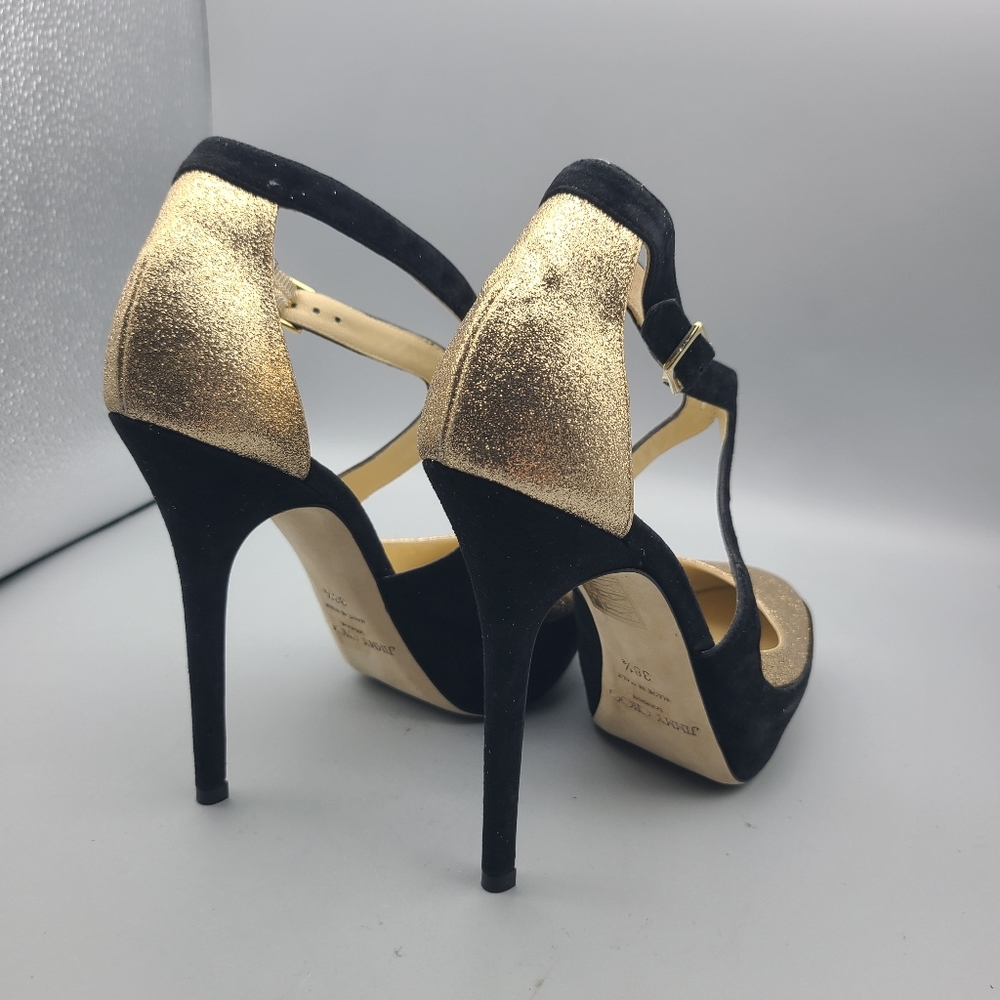 Jimmy Choo black suede glitter  pumps heel shoes sz 8.5 - Picture 5 of 11